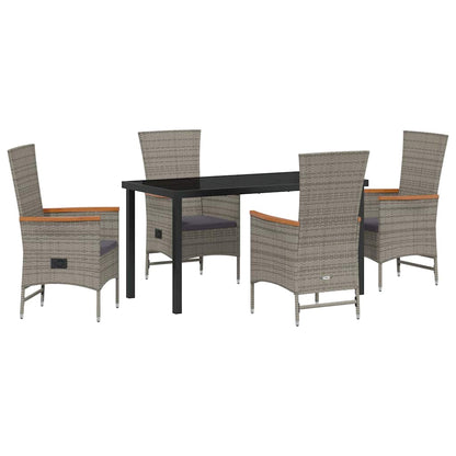 vidaXL Garden Dining Set with Cushion 5 pcs Grey Poly Rattan
