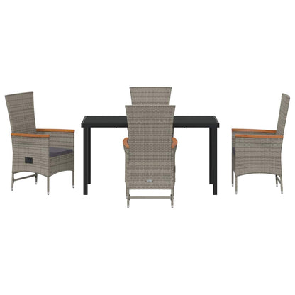 vidaXL Garden Dining Set with Cushion 5 pcs Grey Poly Rattan