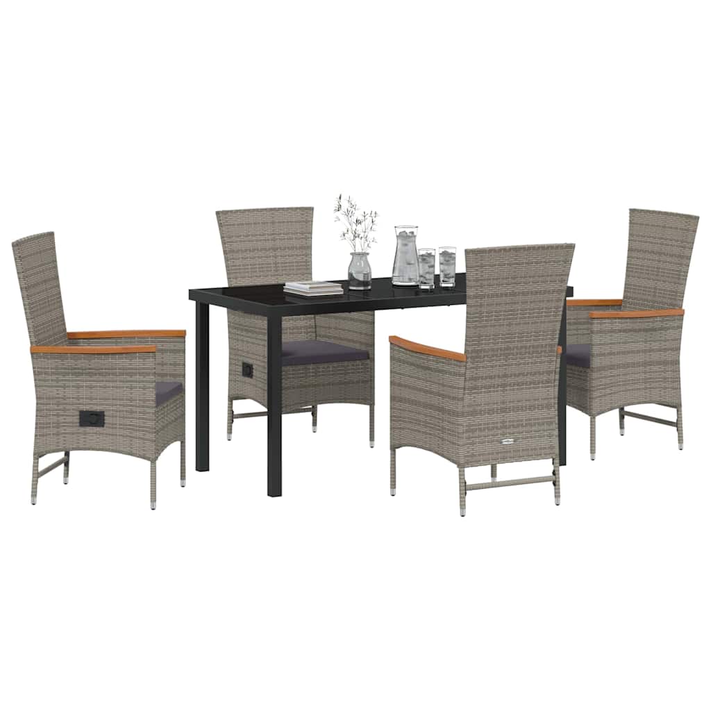 vidaXL Garden Dining Set with Cushion 5 pcs Grey Poly Rattan