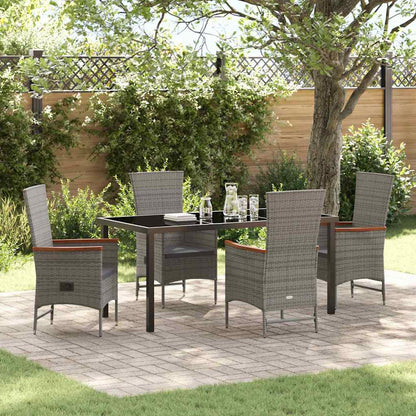 vidaXL Garden Dining Set with Cushion 5 pcs Grey Poly Rattan