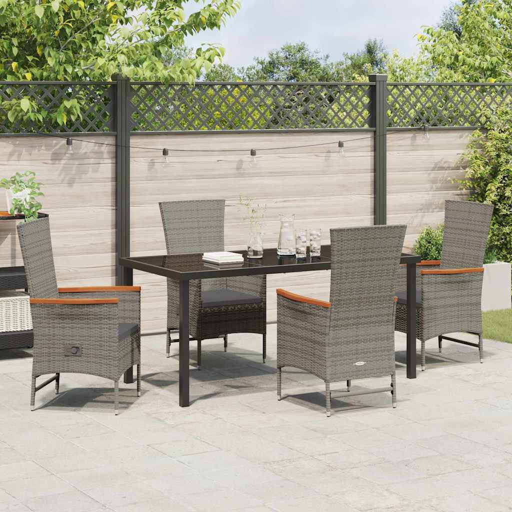 vidaXL Garden Dining Set with Cushion 5 pcs Grey Poly Rattan
