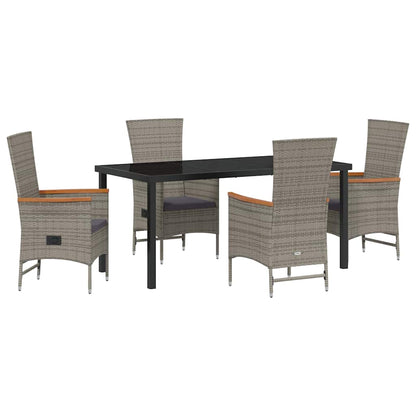 vidaXL Garden Dining Set with Cushion 5 pcs Grey Poly Rattan