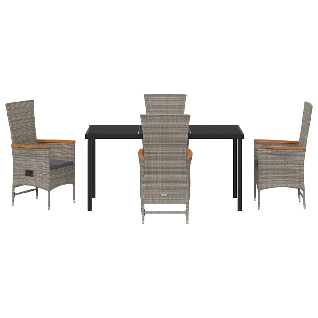 vidaXL Garden Dining Set with Cushion 5 pcs Grey Poly Rattan
