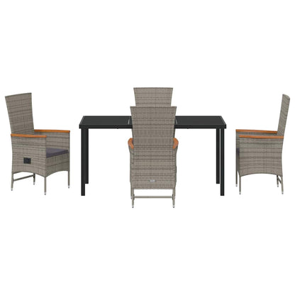 vidaXL Garden Dining Set with Cushion 5 pcs Grey Poly Rattan