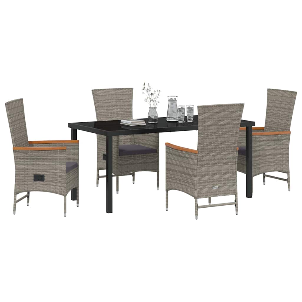vidaXL Garden Dining Set with Cushion 5 pcs Grey Poly Rattan