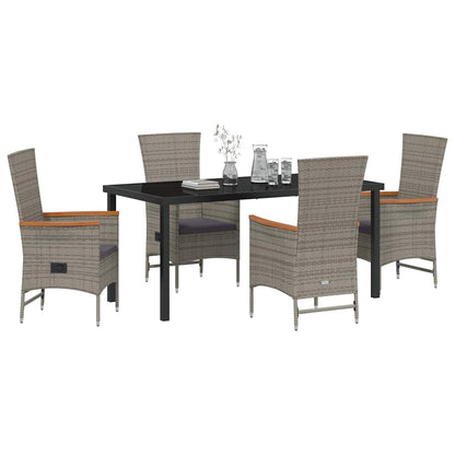 vidaXL Garden Dining Set with Cushion 5 pcs Grey Poly Rattan