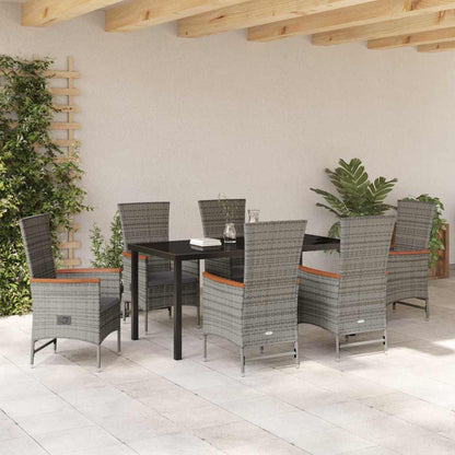 vidaXL Garden Dining Set with Cushion 7 pcs Grey Poly Rattan