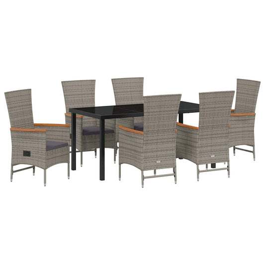 vidaXL Garden Dining Set with Cushion 7 pcs Grey Poly Rattan