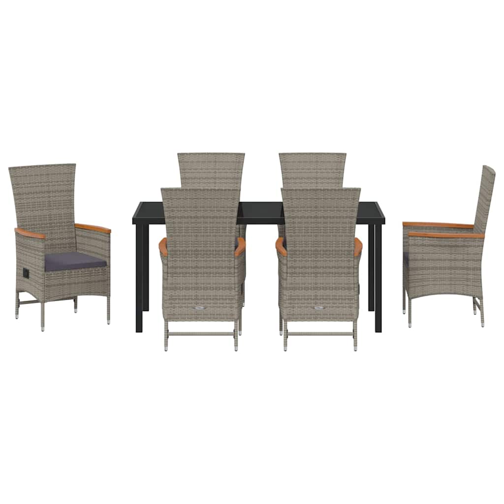 vidaXL Garden Dining Set with Cushion 7 pcs Grey Poly Rattan