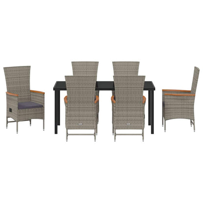 vidaXL Garden Dining Set with Cushion 7 pcs Grey Poly Rattan