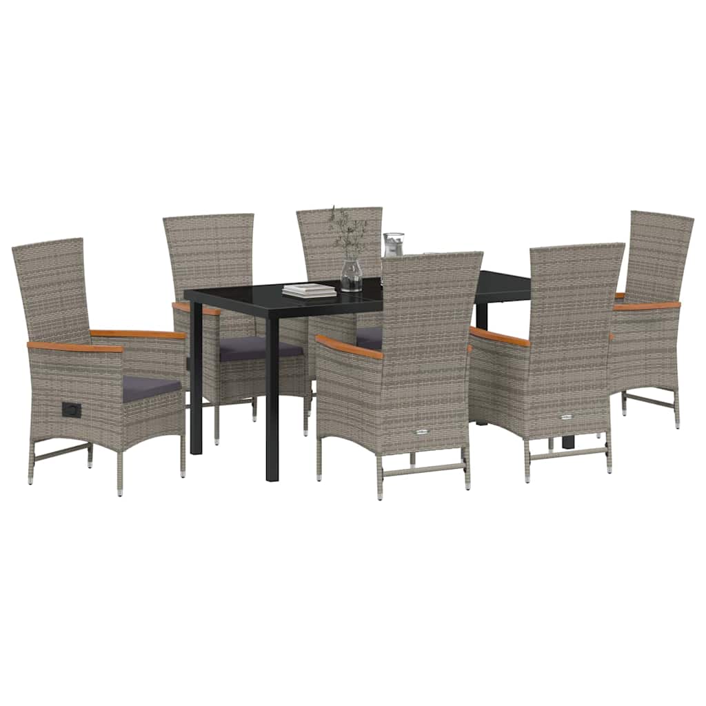 vidaXL Garden Dining Set with Cushion 7 pcs Grey Poly Rattan