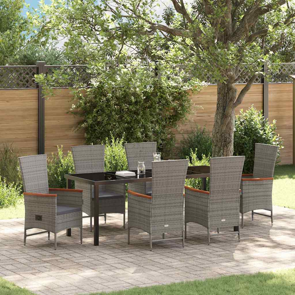 vidaXL Garden Dining Set with Cushion 7 pcs Grey Poly Rattan