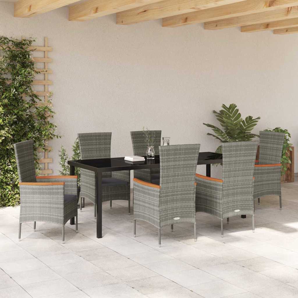 vidaXL Garden Dining Set with Cushion 7 pcs Grey Poly Rattan