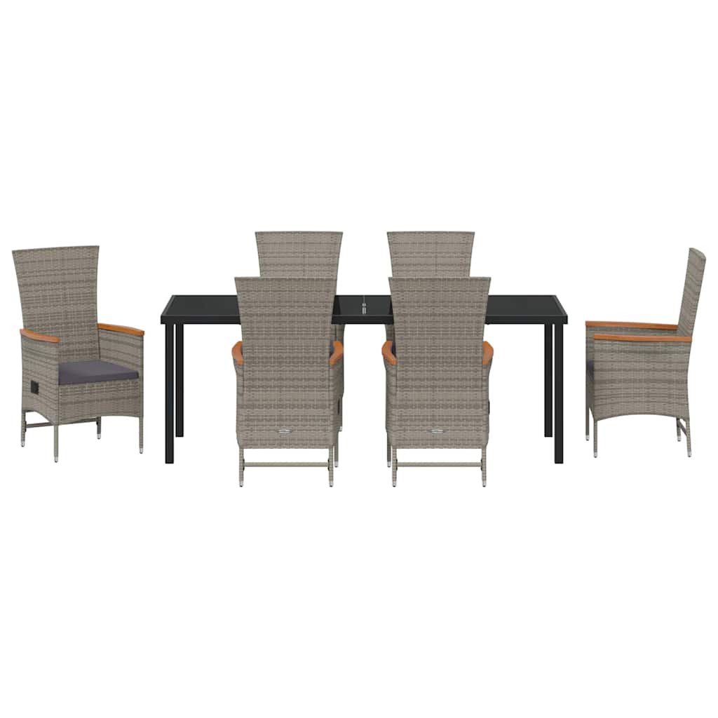 vidaXL Garden Dining Set with Cushion 7 pcs Grey Poly Rattan