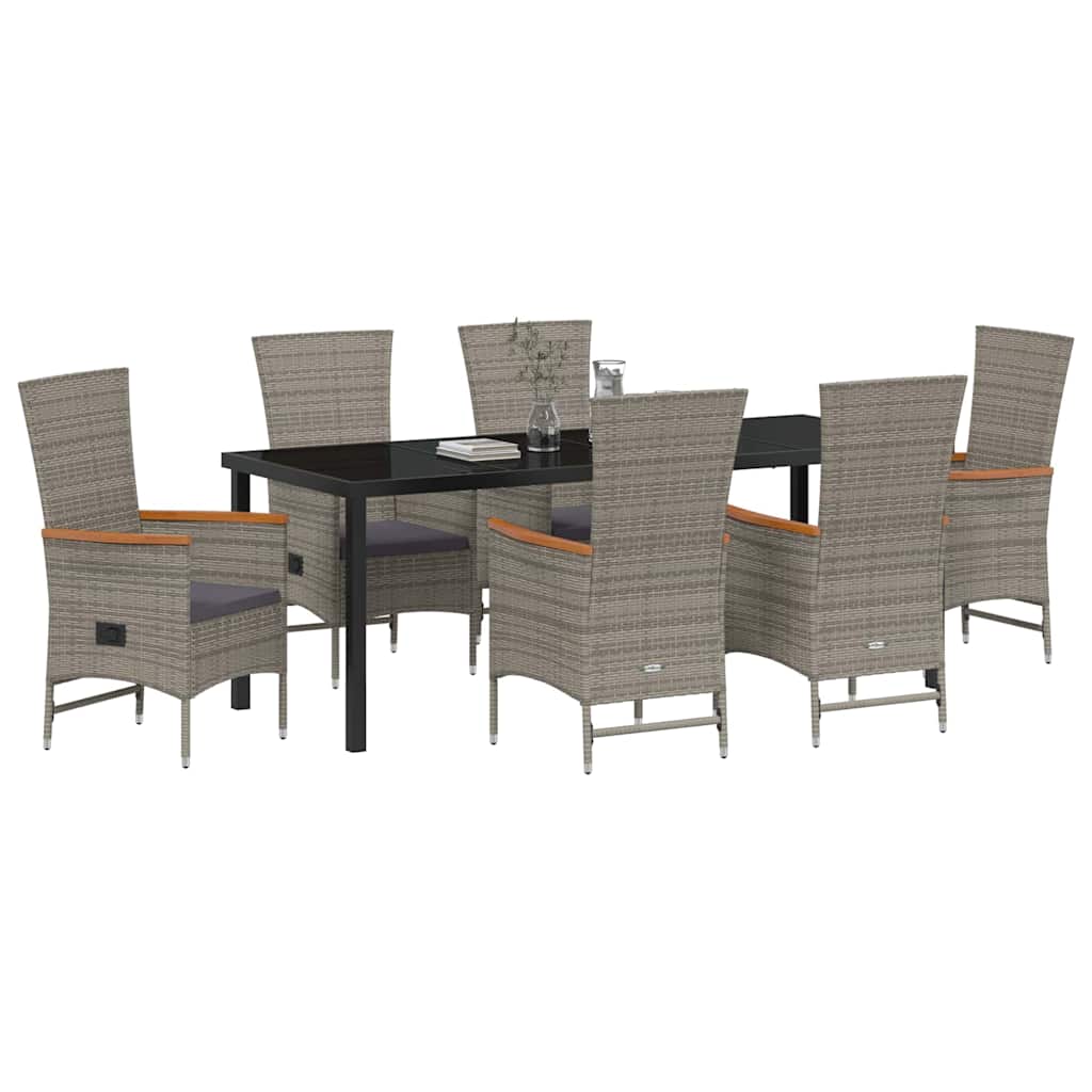 vidaXL Garden Dining Set with Cushion 7 pcs Grey Poly Rattan