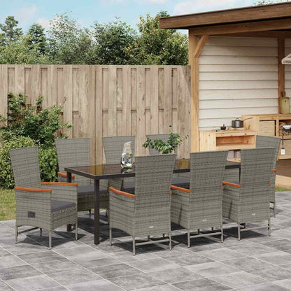 vidaXL Garden Dining Set with Cushion 9 pcs Grey Poly Rattan