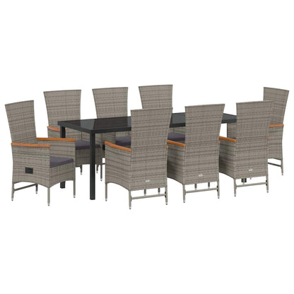 vidaXL Garden Dining Set with Cushion 9 pcs Grey Poly Rattan