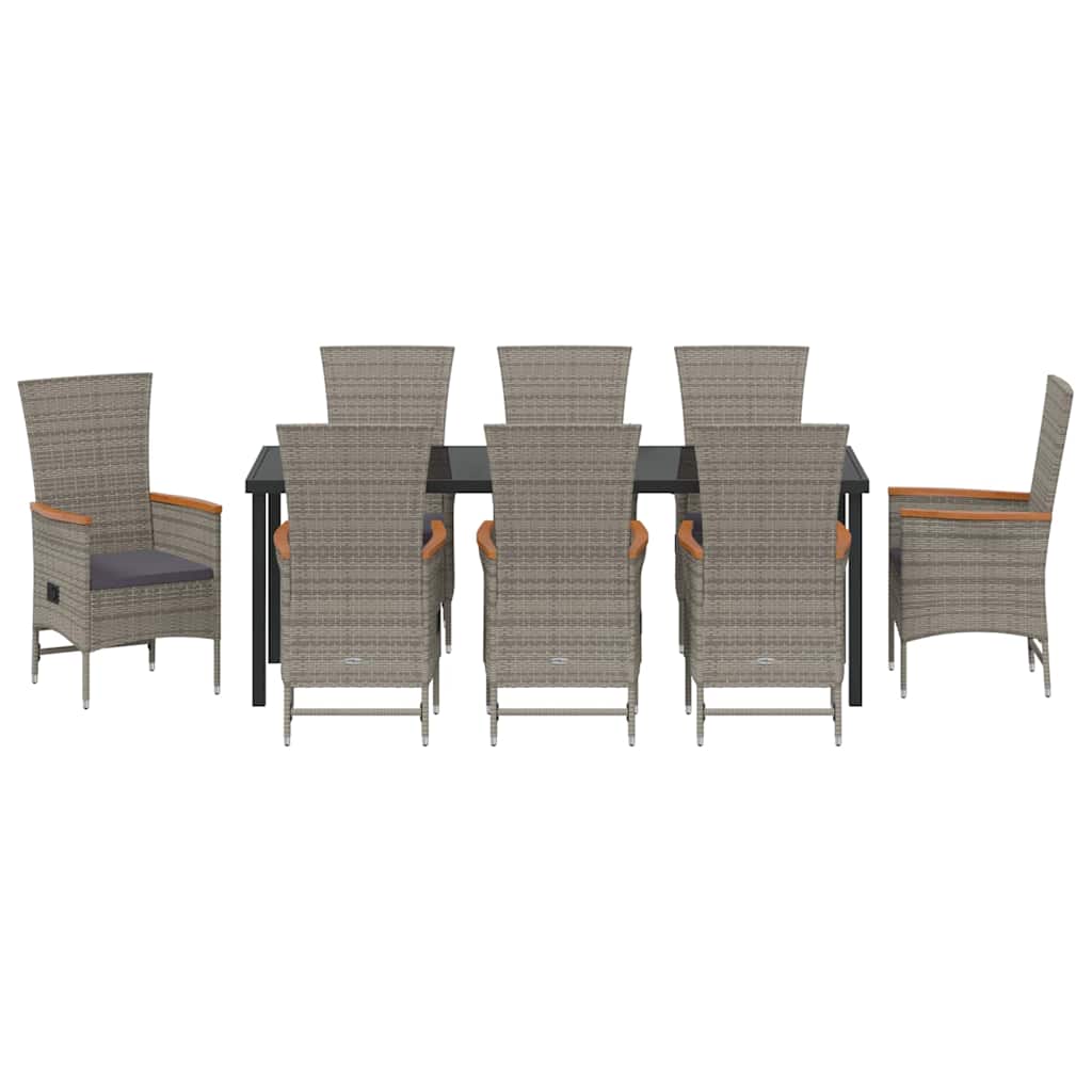 vidaXL Garden Dining Set with Cushion 9 pcs Grey Poly Rattan