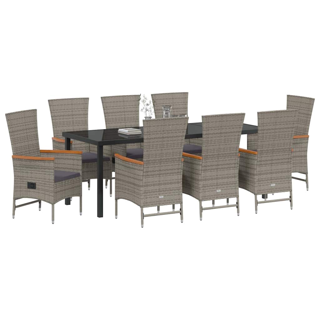 vidaXL Garden Dining Set with Cushion 9 pcs Grey Poly Rattan
