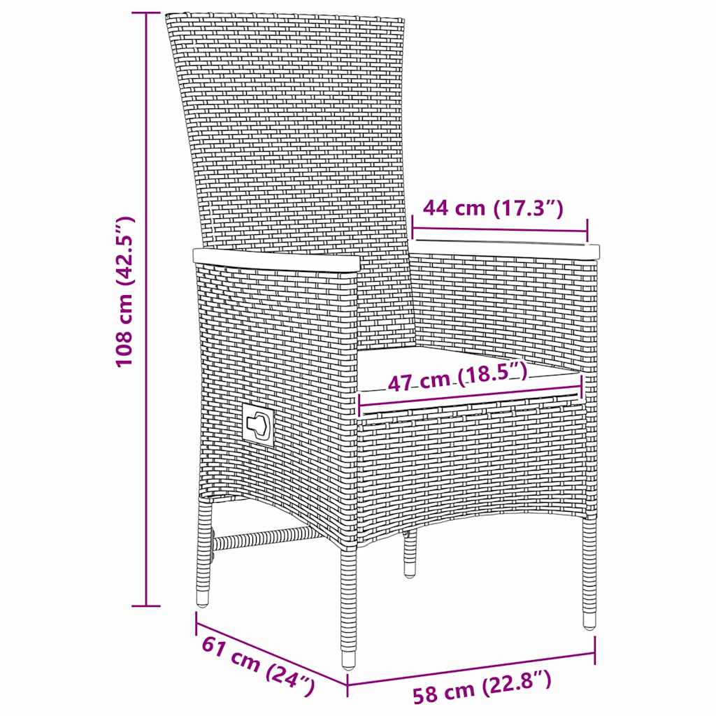 vidaXL Garden Dining Set with Cushion 9 pcs Grey Poly Rattan