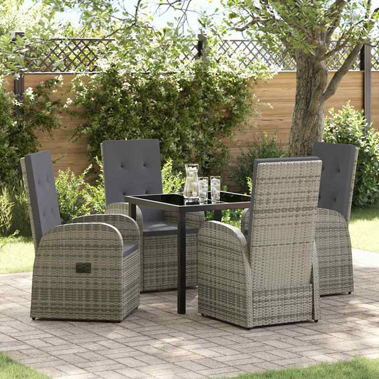 vidaXL Garden Dining Set with Cushion 5 pcs Grey Poly Rattan