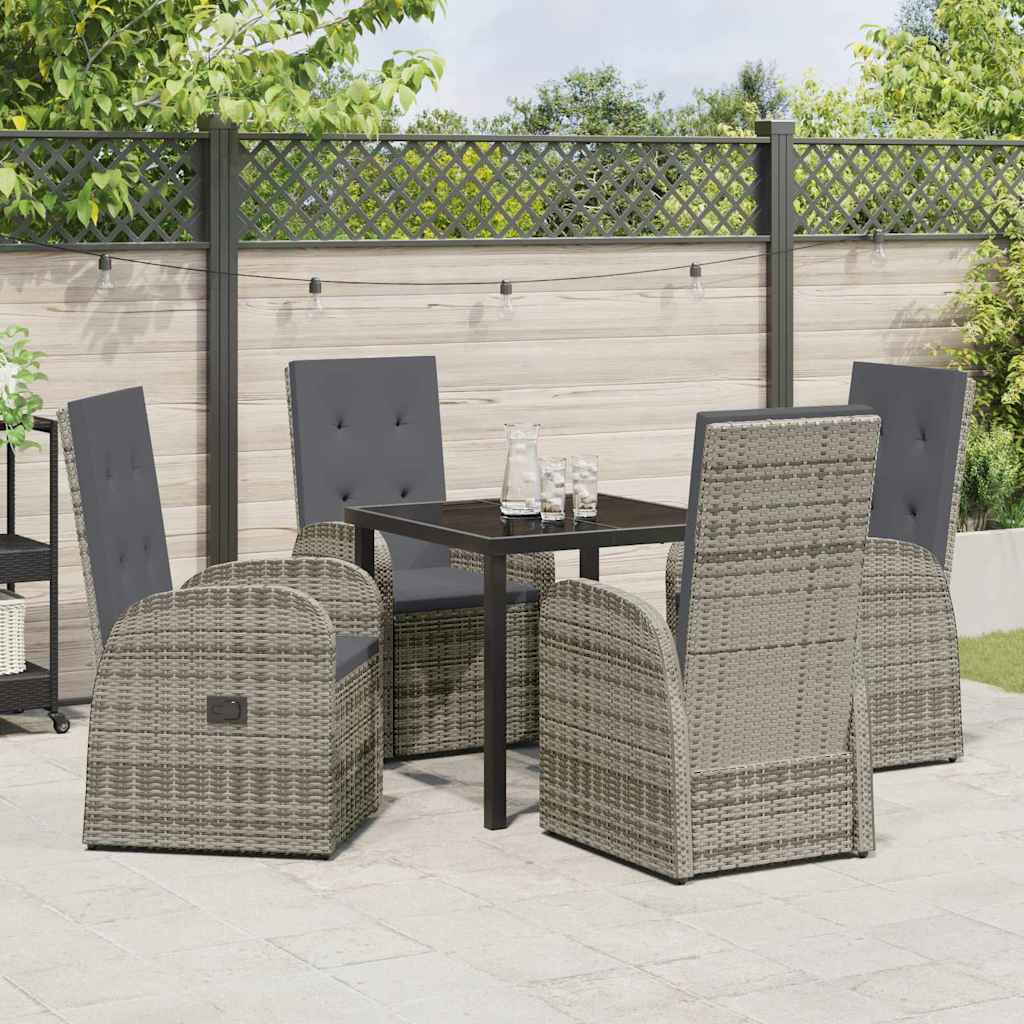 vidaXL Garden Dining Set with Cushion 5 pcs Grey Poly Rattan