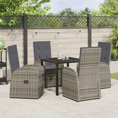 vidaXL Garden Dining Set with Cushion 5 pcs Grey Poly Rattan