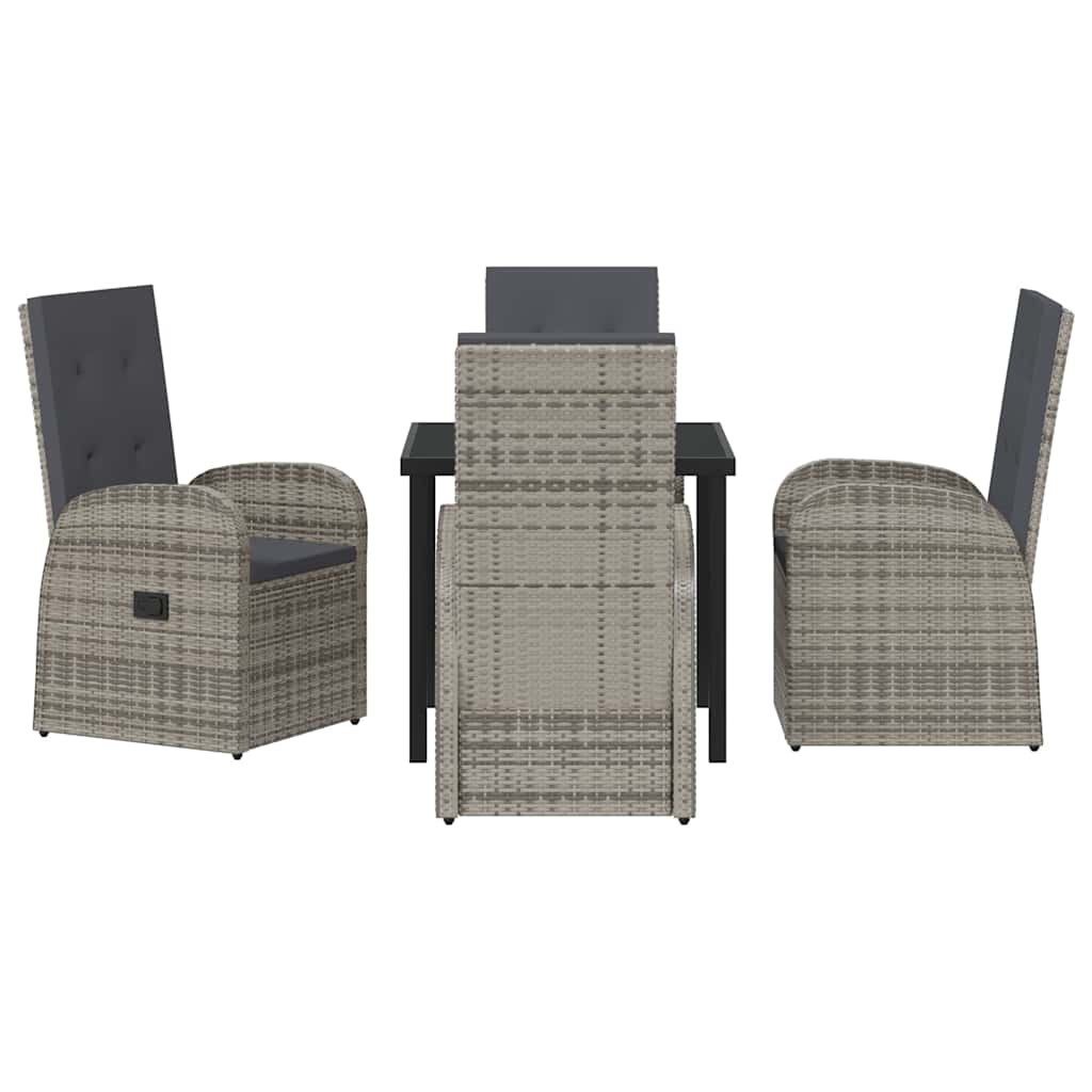 vidaXL Garden Dining Set with Cushion 5 pcs Grey Poly Rattan