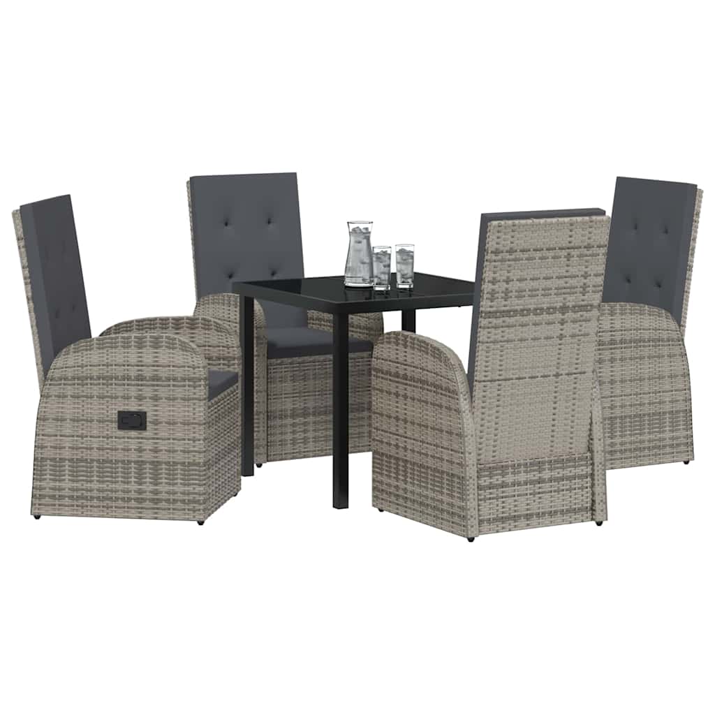 vidaXL Garden Dining Set with Cushion 5 pcs Grey Poly Rattan