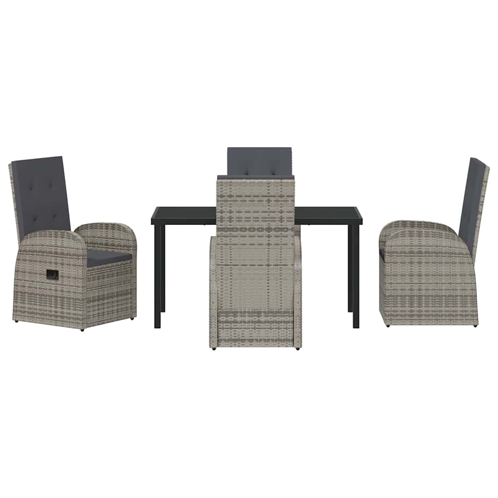 vidaXL Garden Dining Set with Cushion 5 pcs Grey Poly Rattan