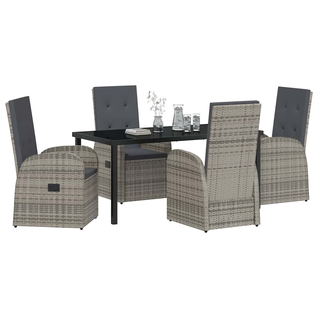vidaXL Garden Dining Set with Cushion 5 pcs Grey Poly Rattan