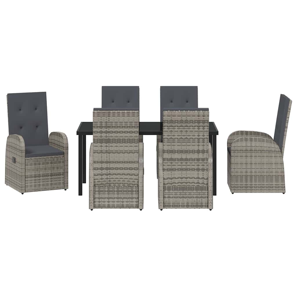 vidaXL Garden Dining Set with Cushion 7 pcs Grey Poly Rattan