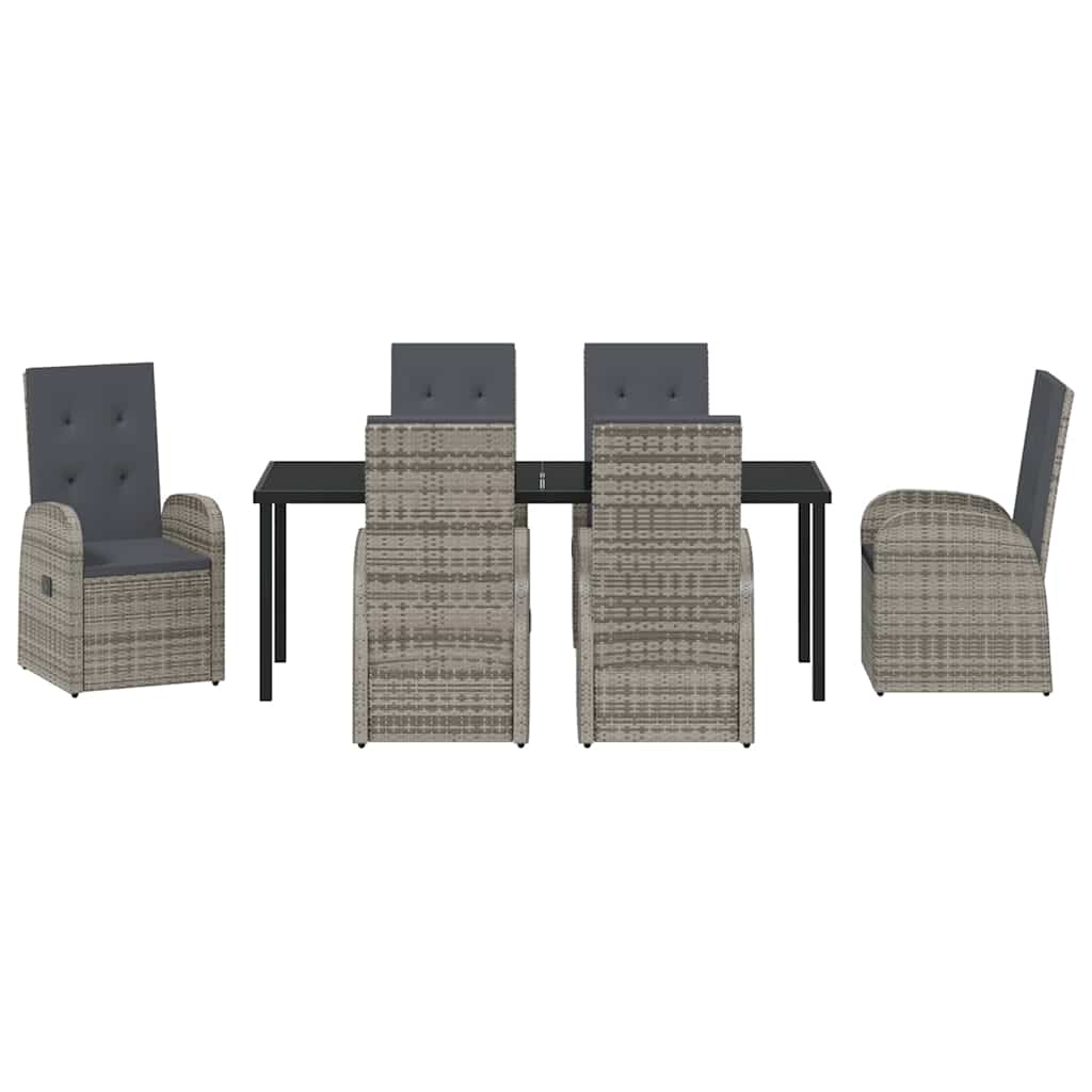 vidaXL Garden Dining Set with Cushion 7 pcs Grey Poly Rattan