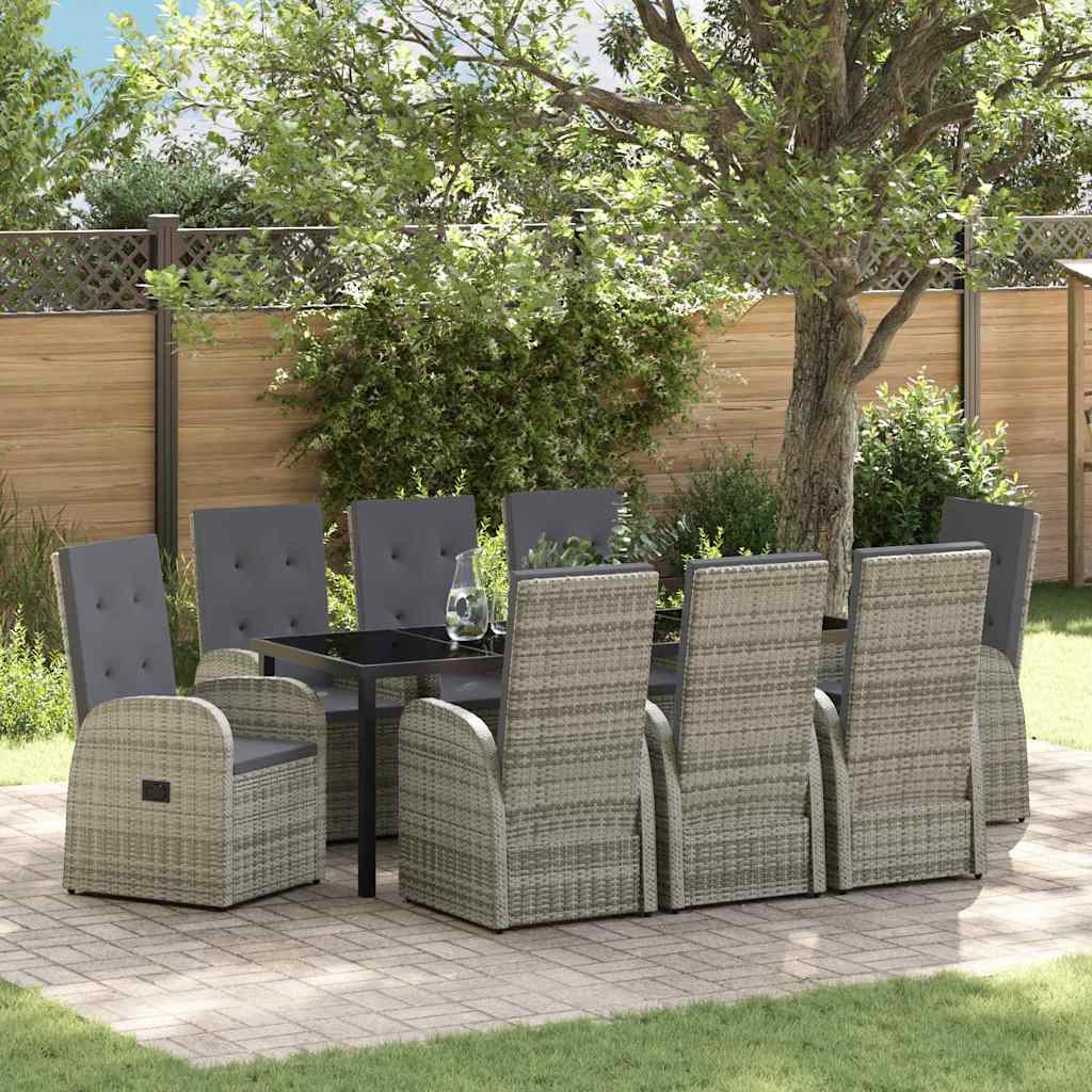 vidaXL Garden Dining Set with Cushion 9 pcs Grey Poly Rattan