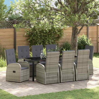 vidaXL Garden Dining Set with Cushion 9 pcs Grey Poly Rattan