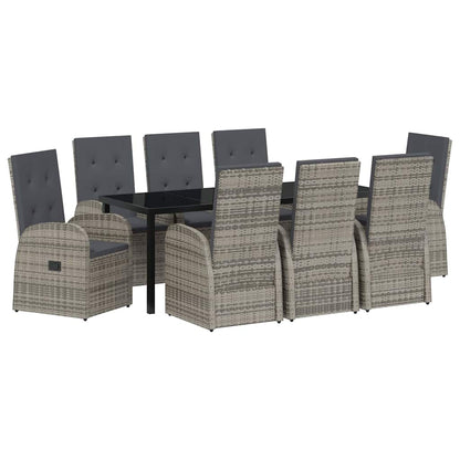 vidaXL Garden Dining Set with Cushion 9 pcs Grey Poly Rattan