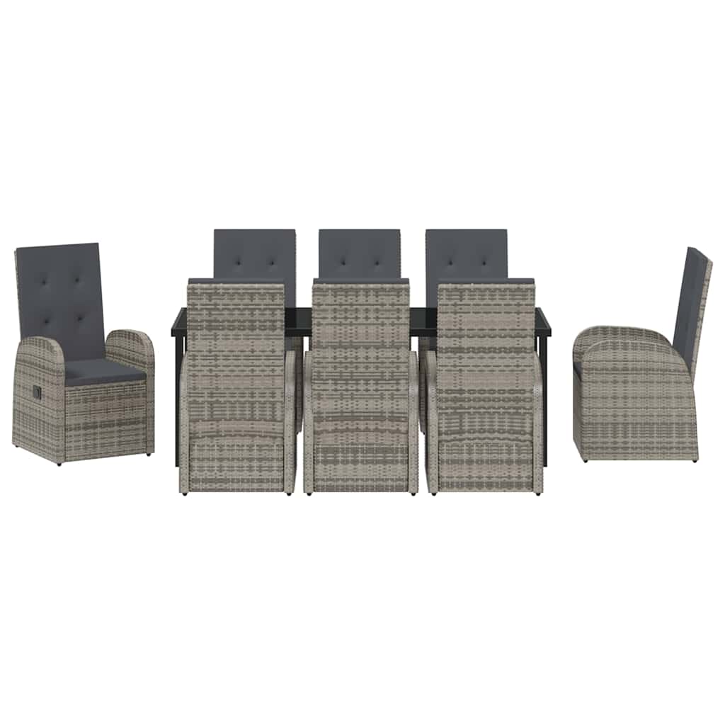 vidaXL Garden Dining Set with Cushion 9 pcs Grey Poly Rattan