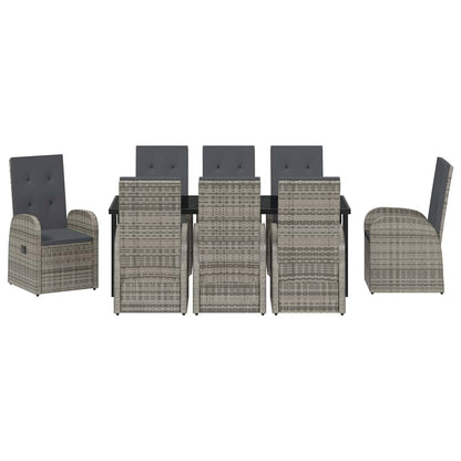 vidaXL Garden Dining Set with Cushion 9 pcs Grey Poly Rattan