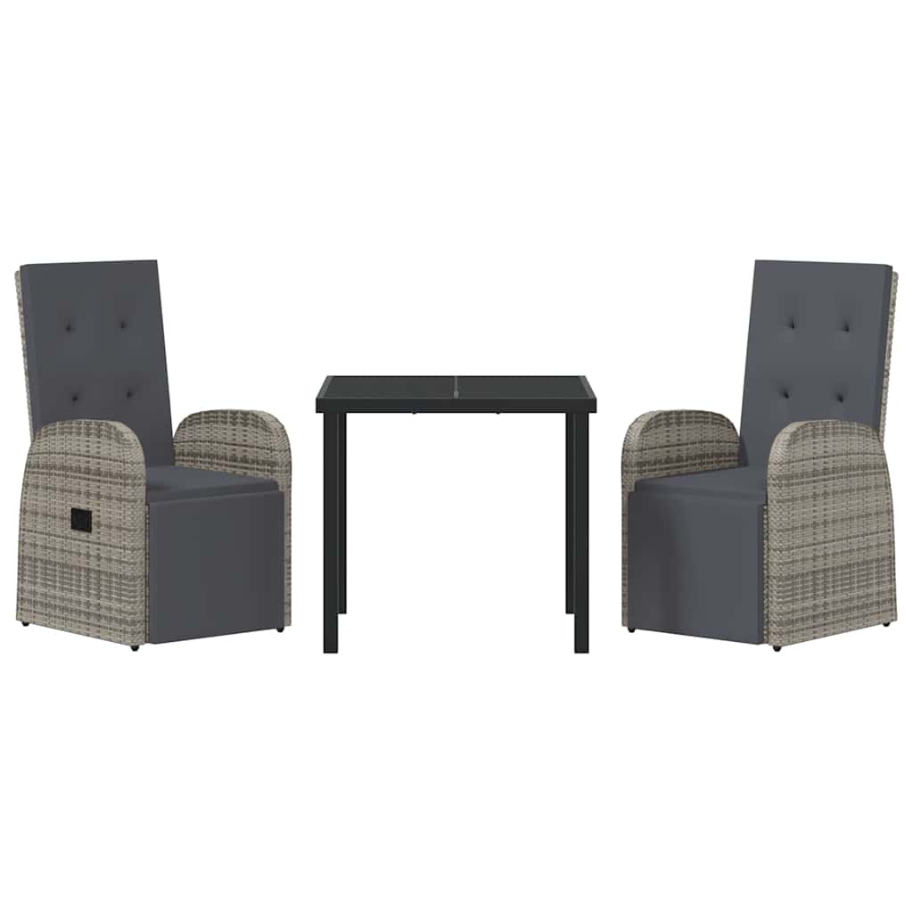 vidaXL Garden Dining Set with Cushion 3 pcs Grey Poly Rattan