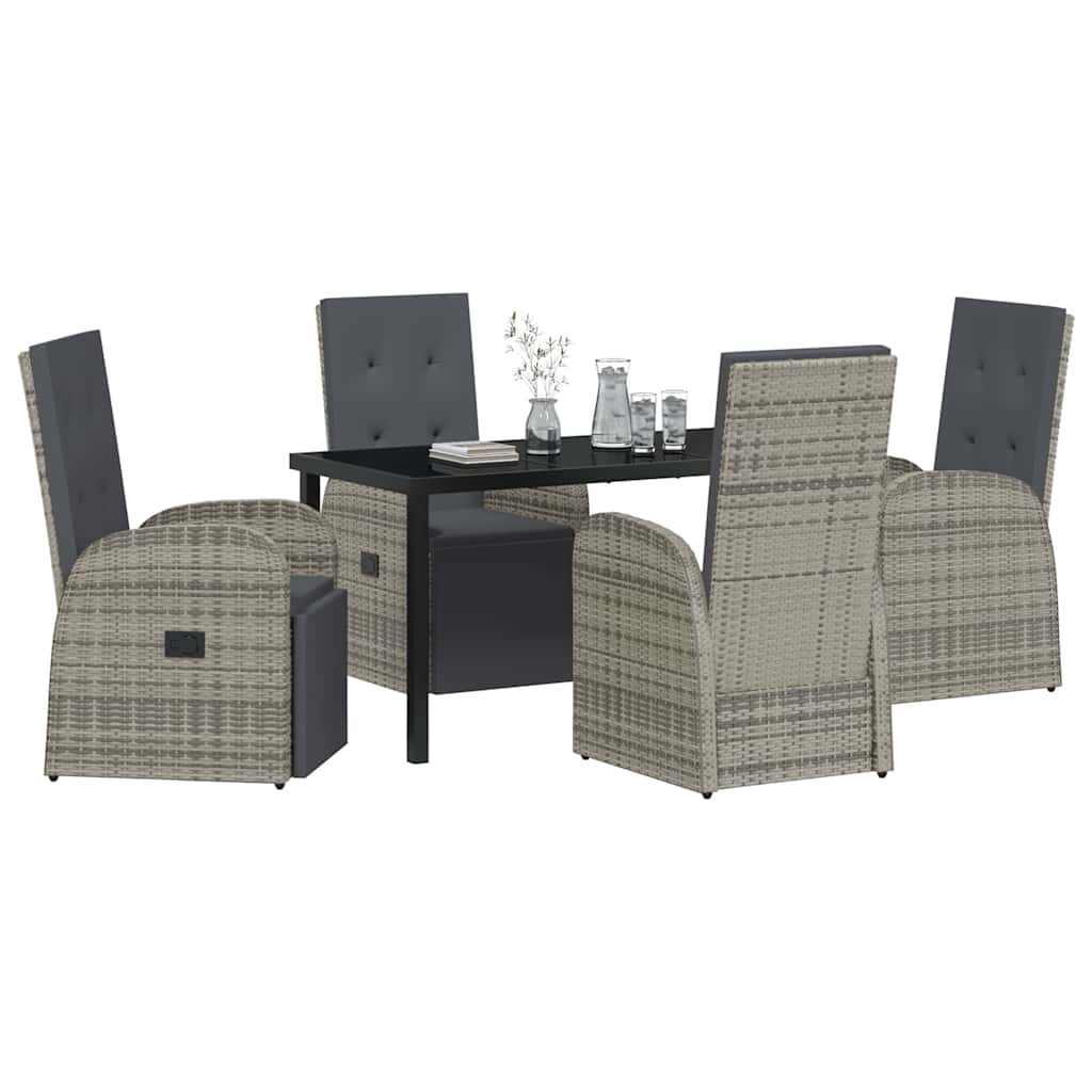 vidaXL Garden Dining Set with Cushion 5 pcs Grey Poly Rattan