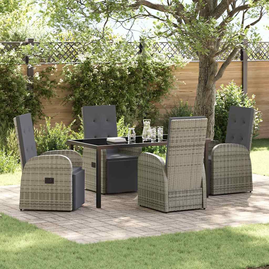 vidaXL Garden Dining Set with Cushion 5 pcs Grey Poly Rattan