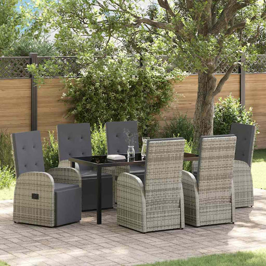vidaXL Garden Dining Set with Cushion 7 pcs Grey Poly Rattan
