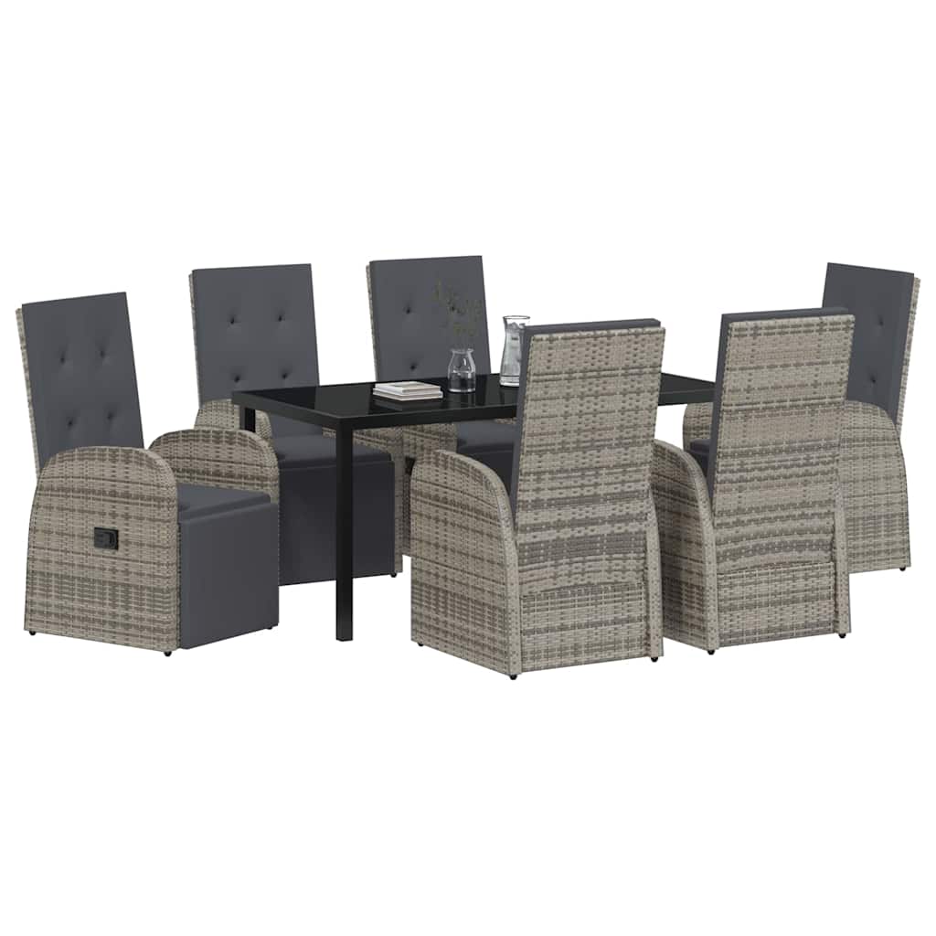 vidaXL Garden Dining Set with Cushion 7 pcs Grey Poly Rattan