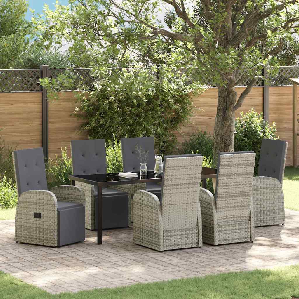 vidaXL Garden Dining Set with Cushion 7 pcs Grey Poly Rattan