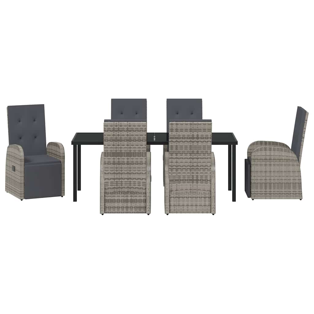 vidaXL Garden Dining Set with Cushion 7 pcs Grey Poly Rattan
