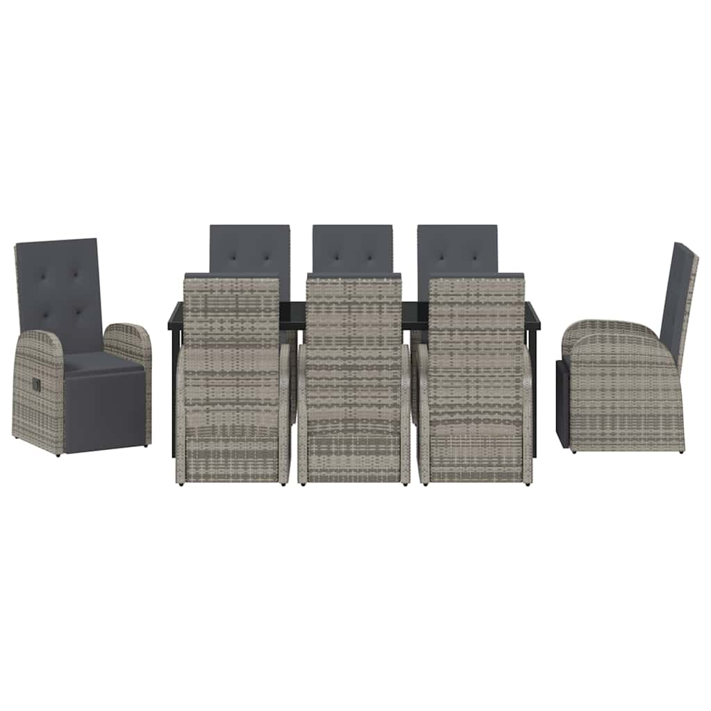 vidaXL Garden Dining Set with Cushion 9 pcs Grey Poly Rattan