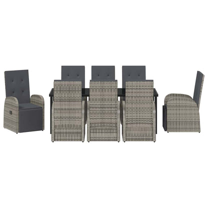 vidaXL Garden Dining Set with Cushion 9 pcs Grey Poly Rattan