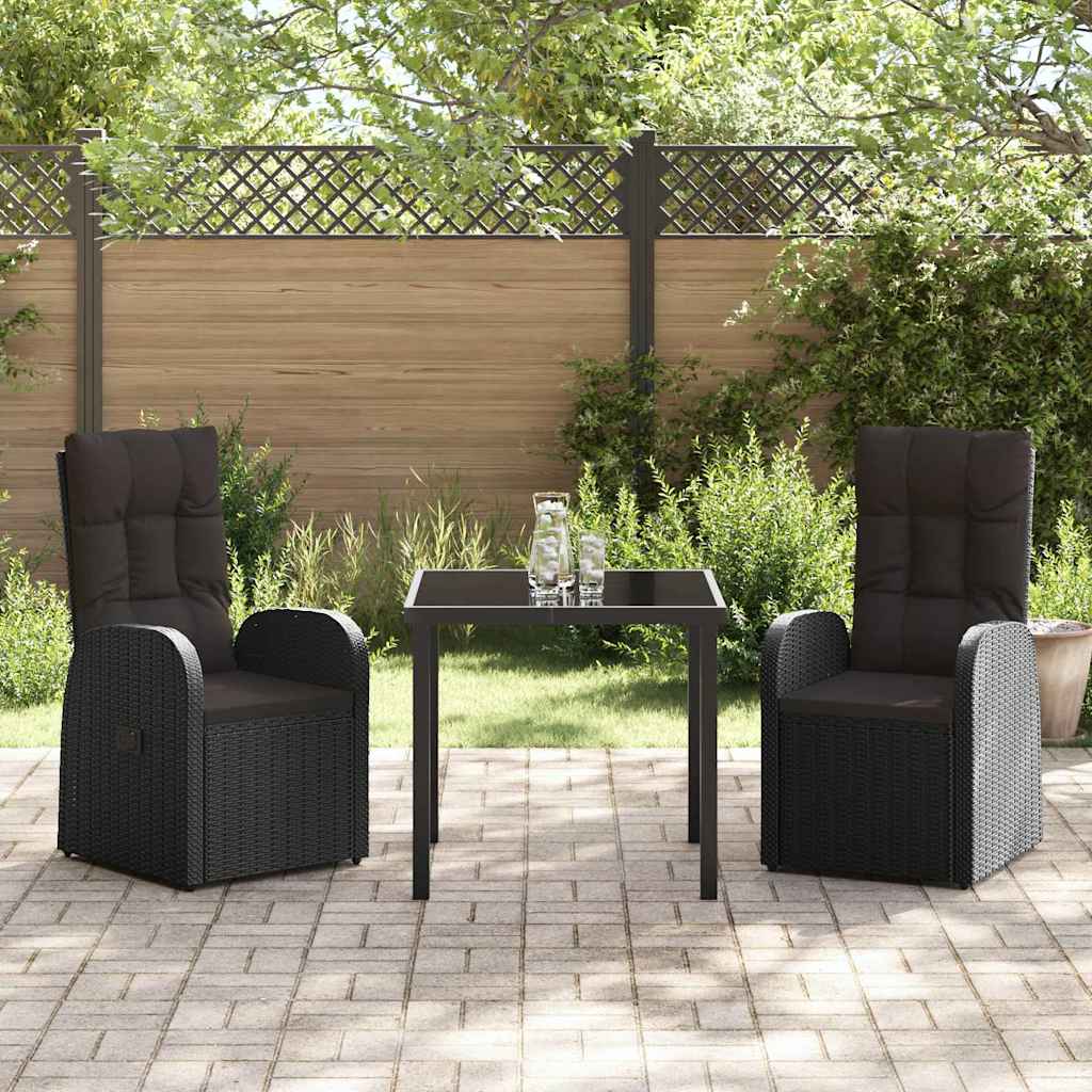 vidaXL Garden Dining Set with Cushion 3 pcs Black Poly Rattan