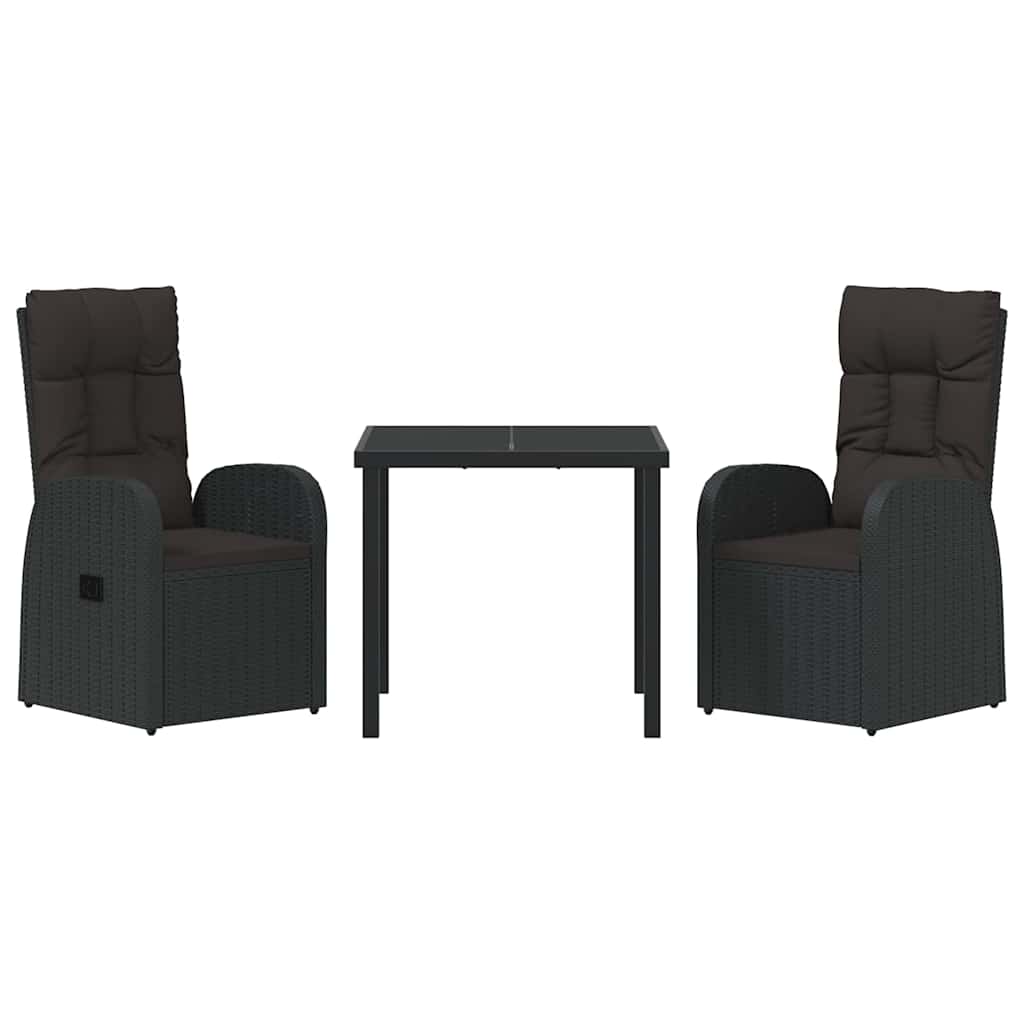 vidaXL Garden Dining Set with Cushion 3 pcs Black Poly Rattan