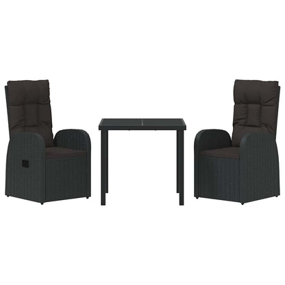 vidaXL Garden Dining Set with Cushion 3 pcs Black Poly Rattan